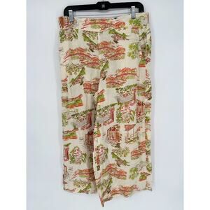 Cynthia Rowley 100% Linen Wide Leg Pull On Pant Sz L Capri Coastal Beachy Villa